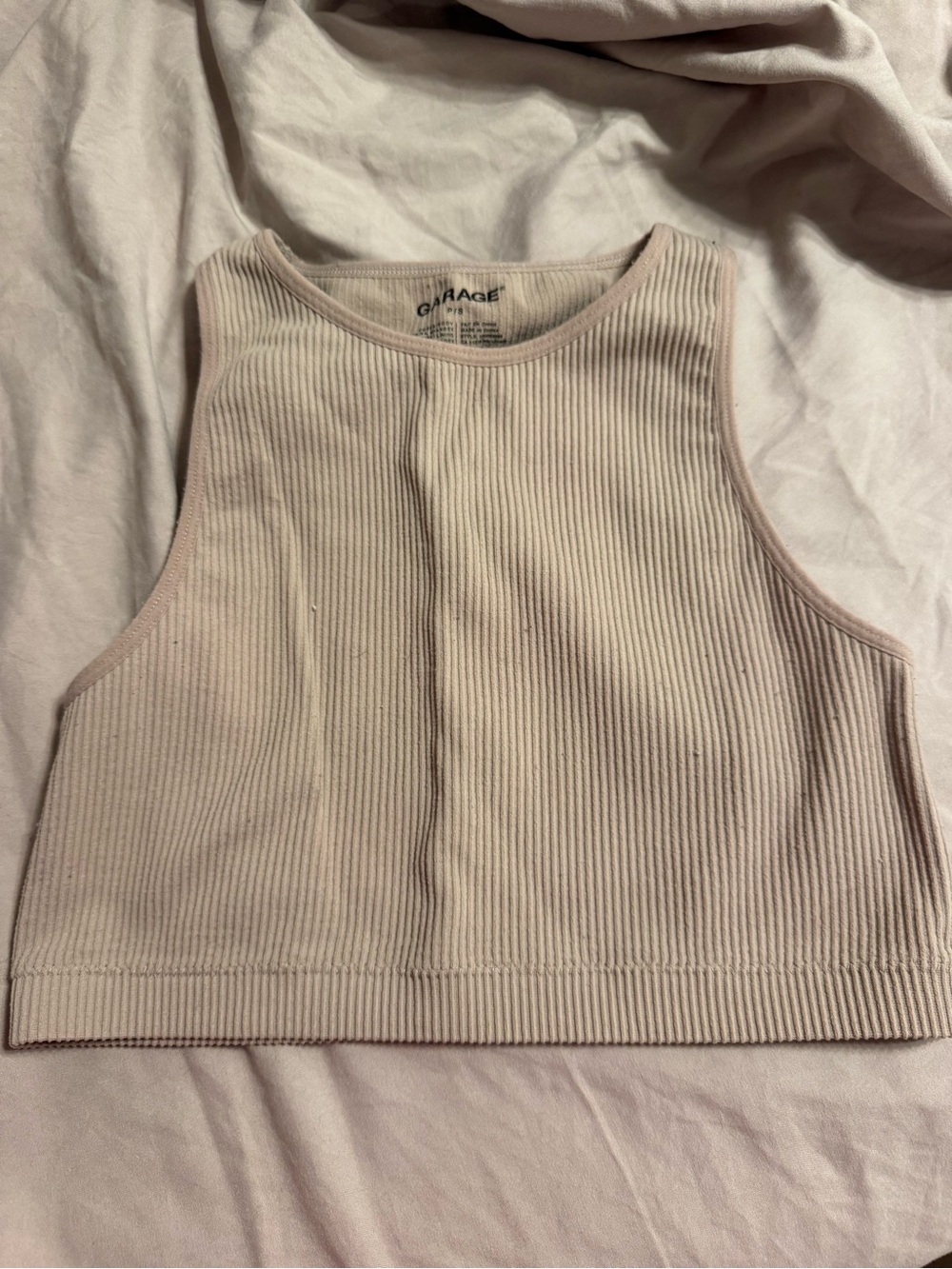 Garage Ribbed Crop Tank Top - Light Beige